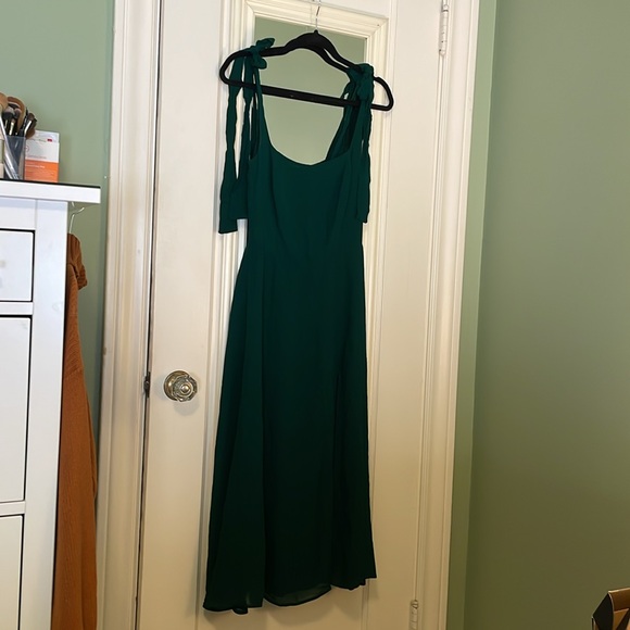 Reformation Green Emerald Twilight Square-Neck Crepe Midi Dress 6 - Picture 10 of 11